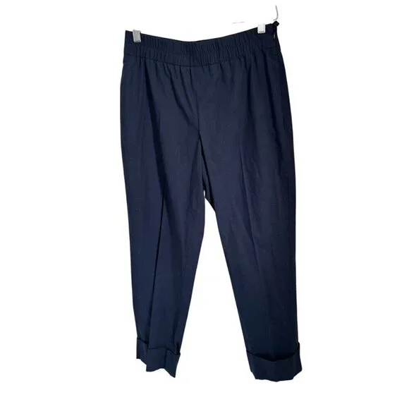 AKRIS PUNTO Ferry Mid-rise Cropped Pants Navy Blue Cotton Cuffed Hem Size 6